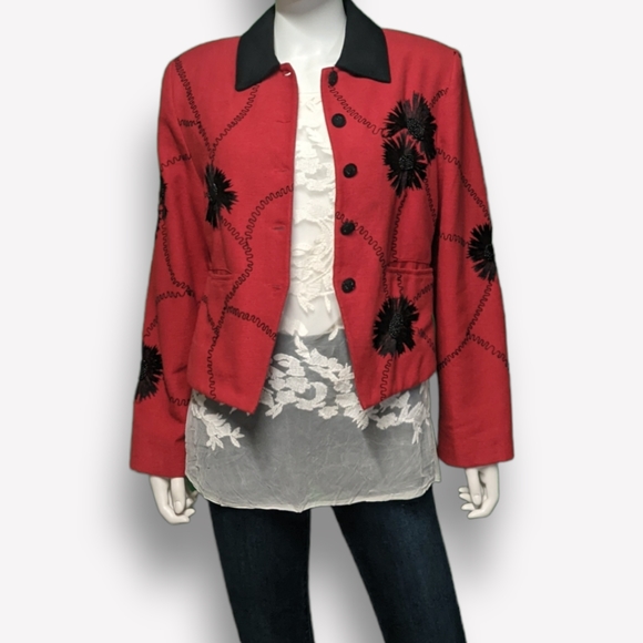 Vintage Anage Red Embellished Jacket, M - Picture 9 of 11